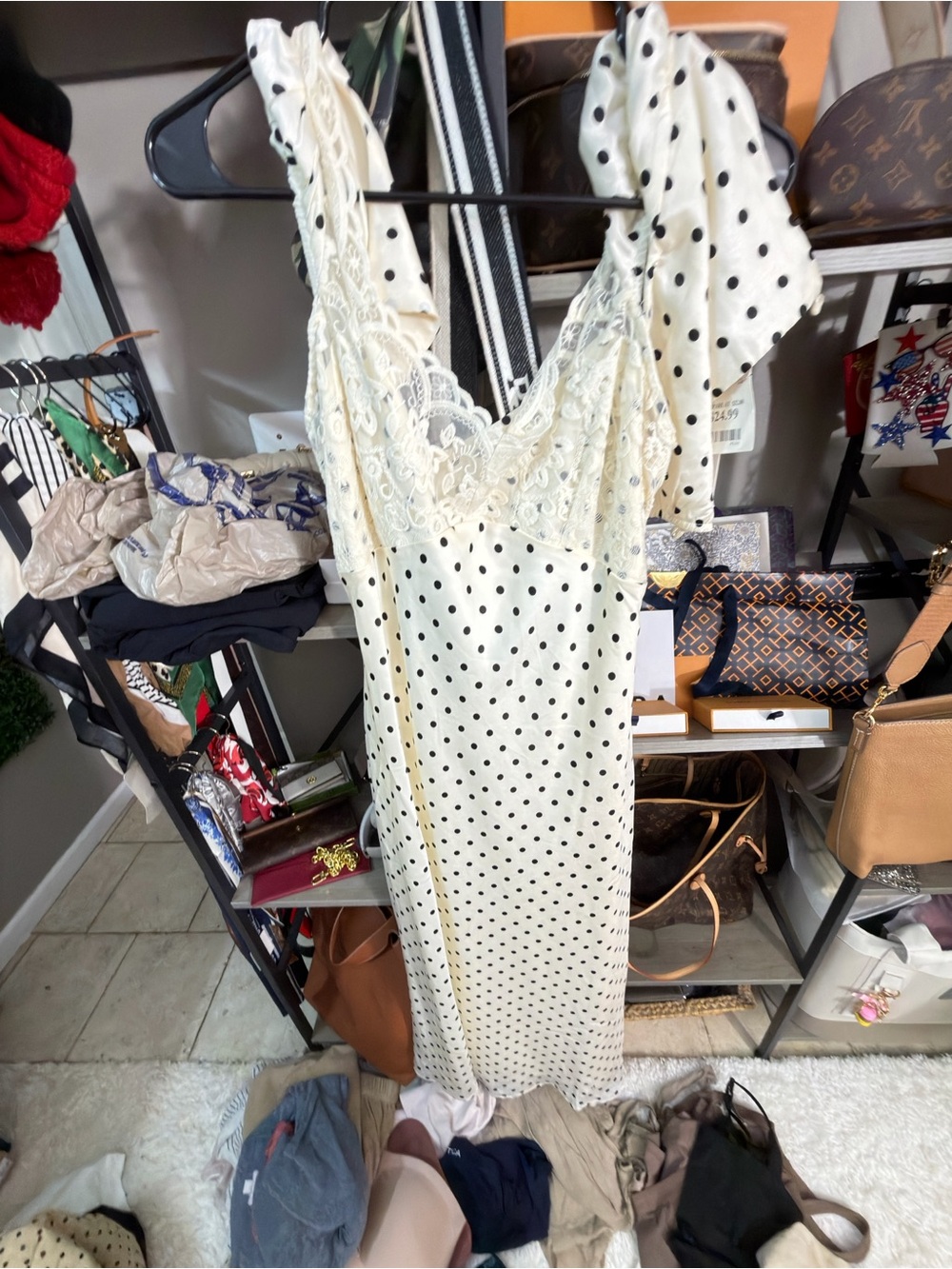 Jessica Simpson Cream Polka Dot Lace Maxi Dress